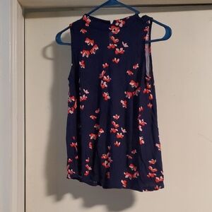 LOFT Navy and Red Floral Tank Top